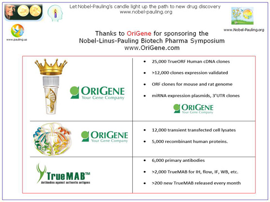 Thanks to OriGene for sponsoring the Nobel-Linus-Pauling Biotech Pharma Symposium.